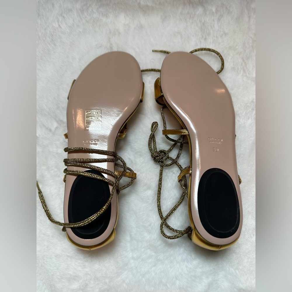 Gucci Metallic Gold Lace-Up Sandals - Picture 9 of 16